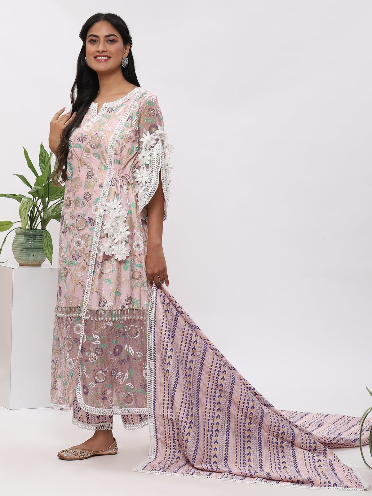 Pink Fanah Kurta With Plazo And Dupatta