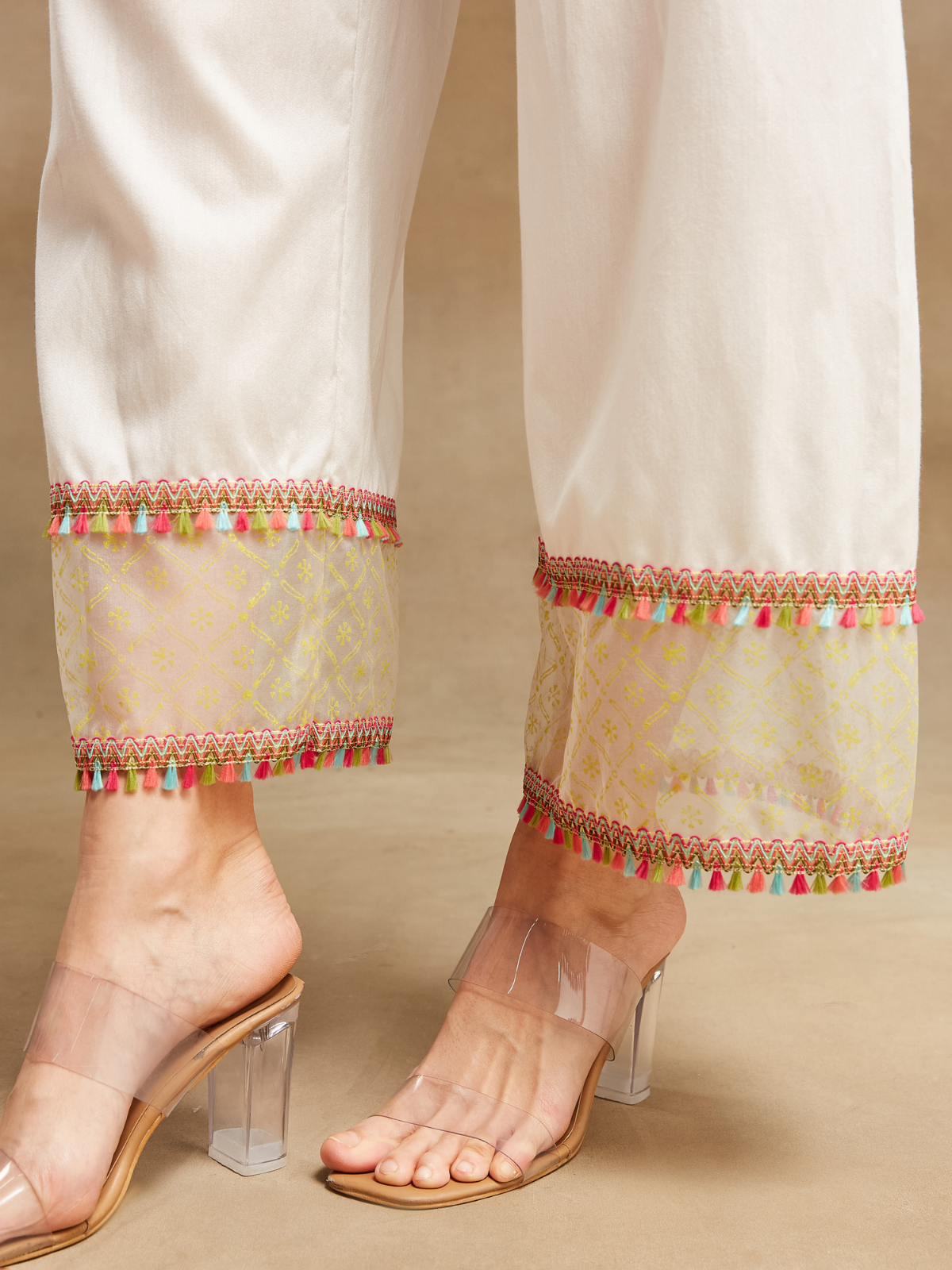 White Noor long straight kurta with plazo and dupatta