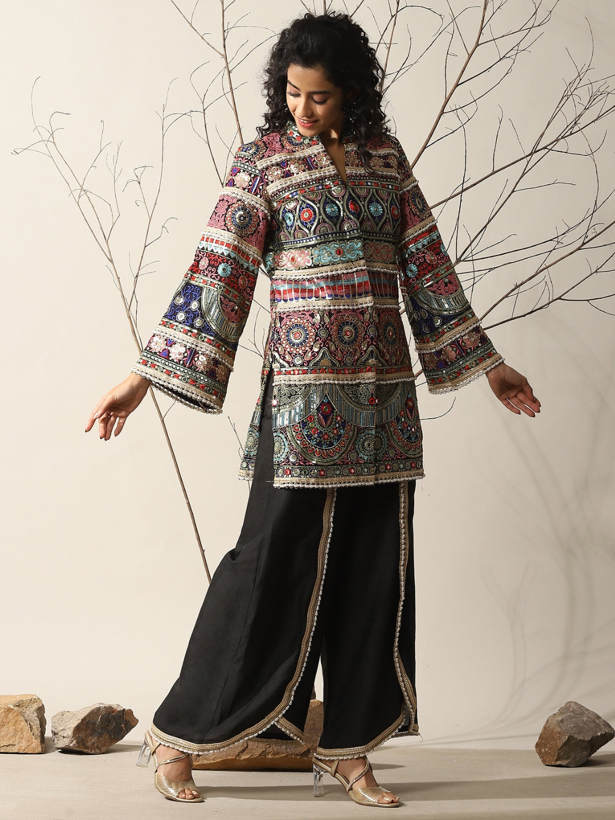 Black Rahat Kurta With Flared Pant