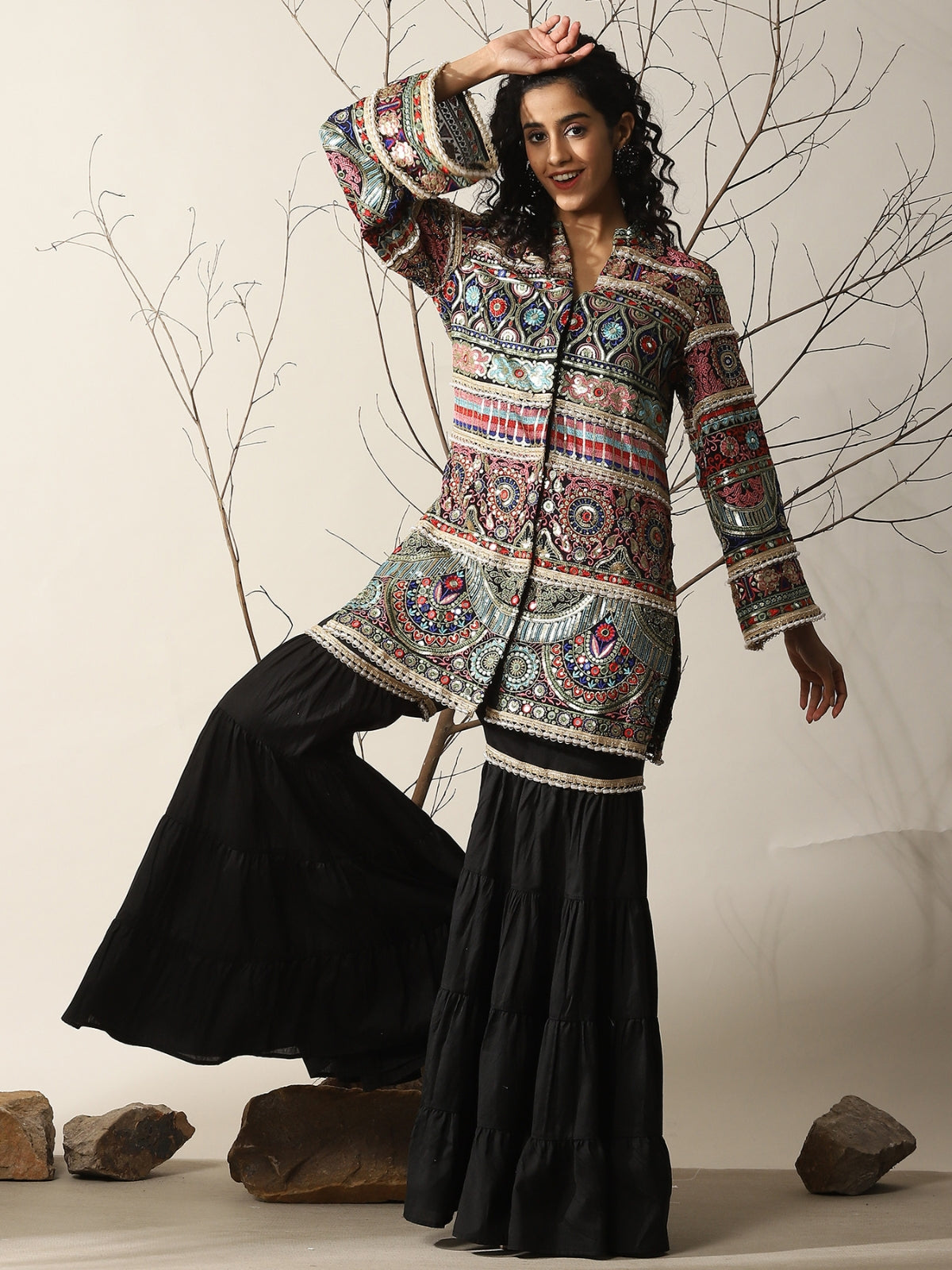 Black Rahat Kurta With Garara