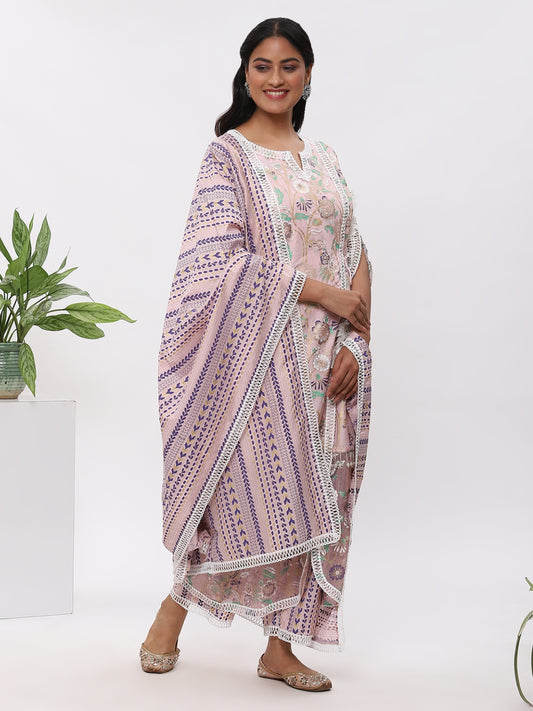 Pink Fanah Kurta With Plazo And Dupatta