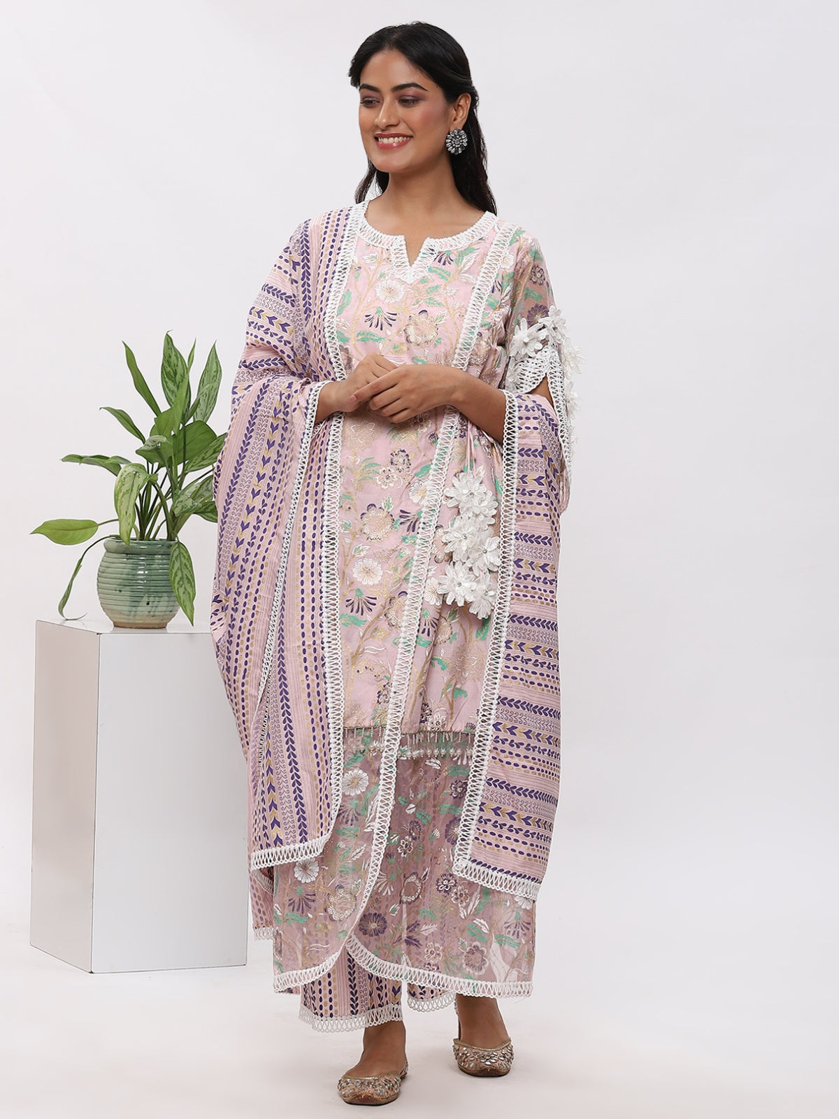 Pink Fanah Kurta With Plazo And Dupatta