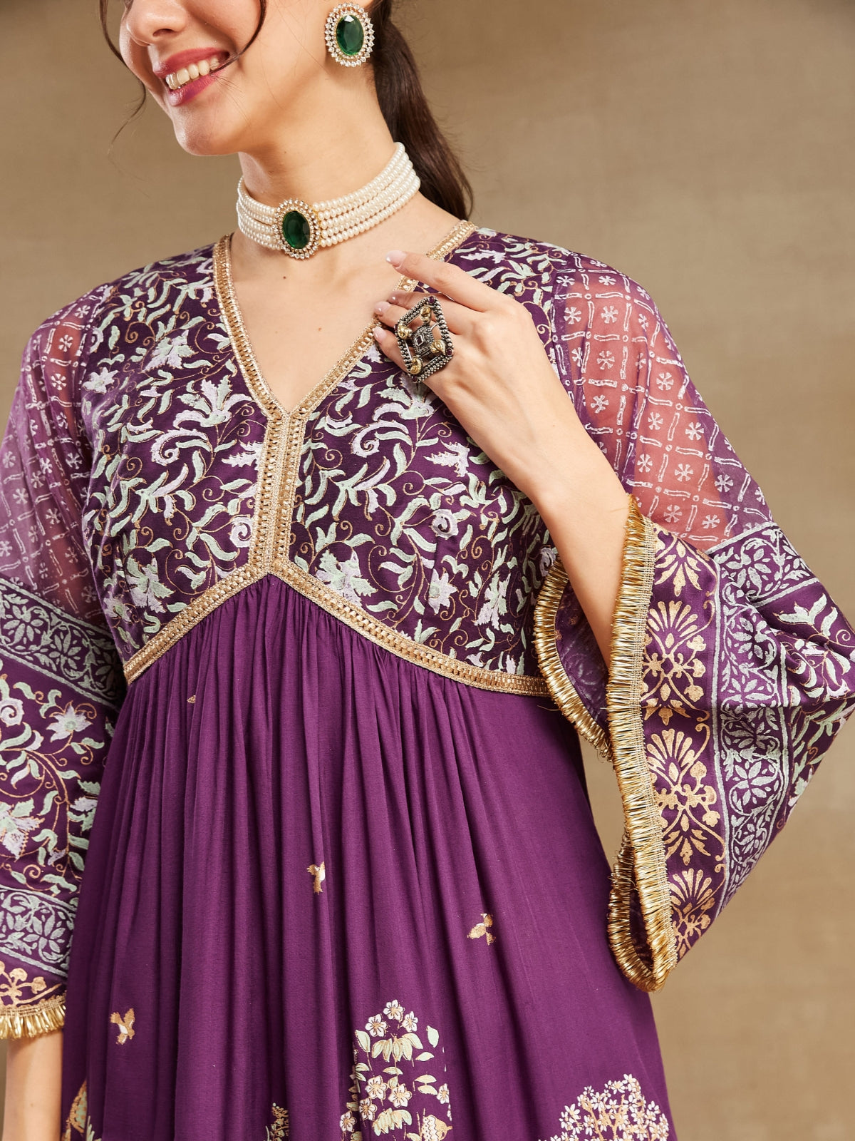 Purple Noor V Neck Anarkali With Pant And Dupatta