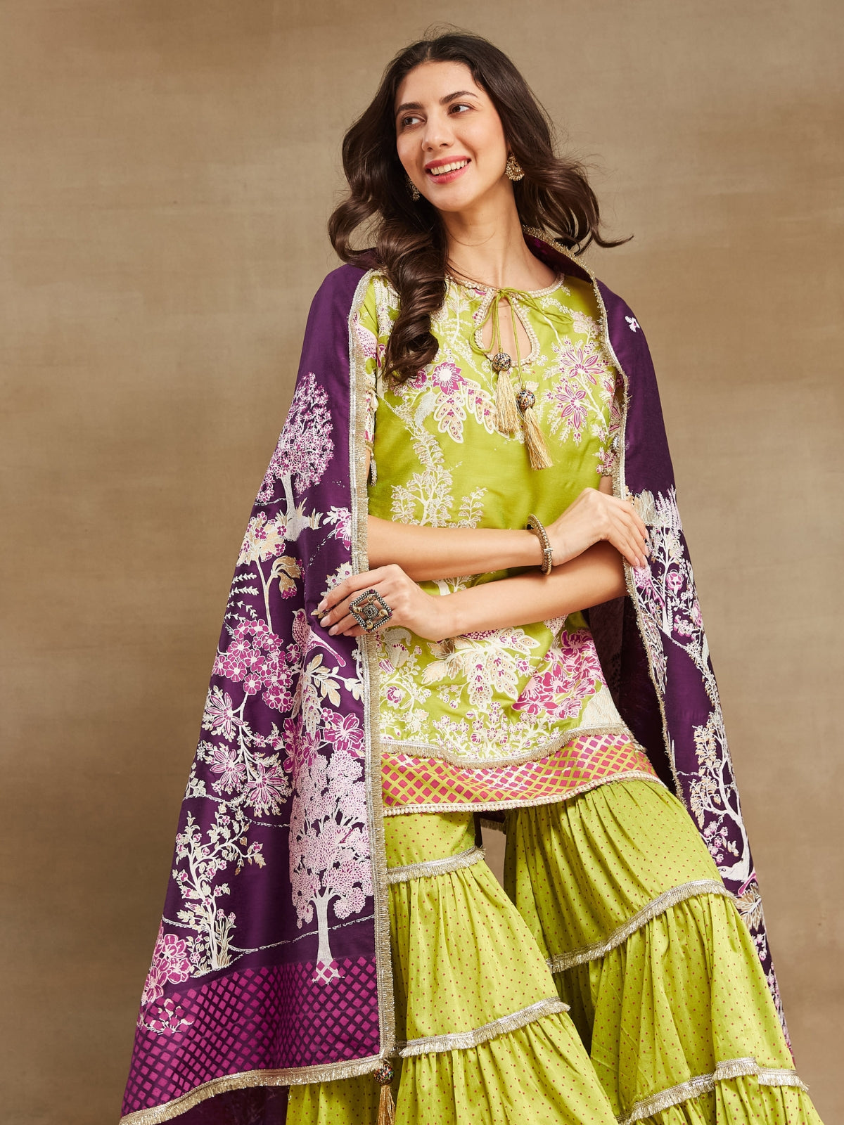 Green Noor key hole kurta with garara and dupatta