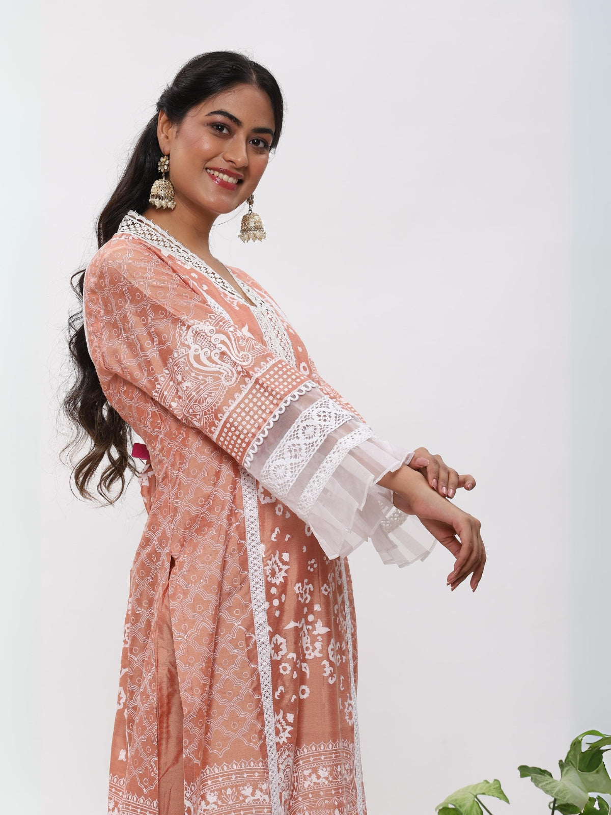 Peachy Orange Fanah Kurta With Plazo And Dupatta