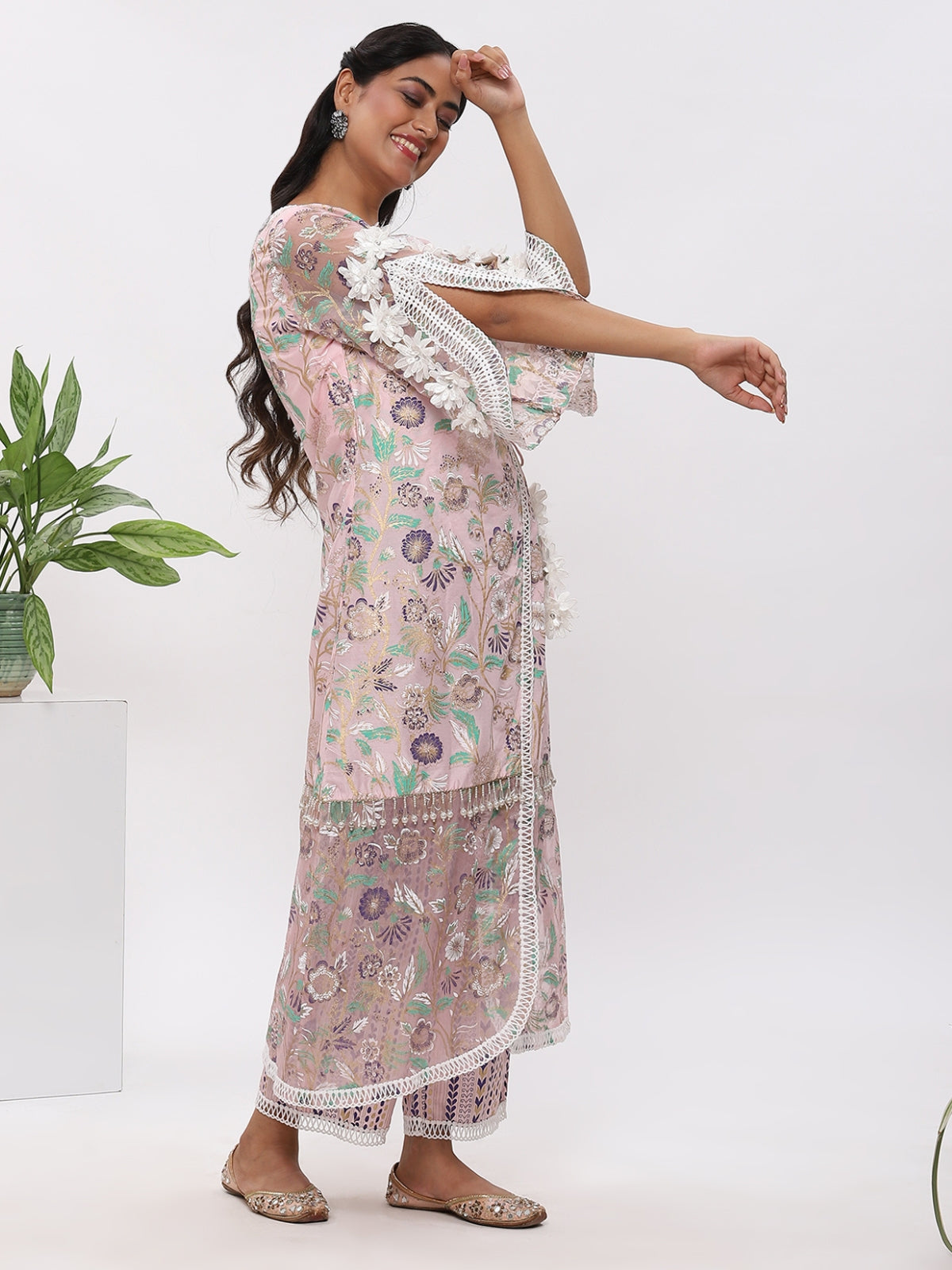 Pink Fanah Kurta With Plazo And Dupatta