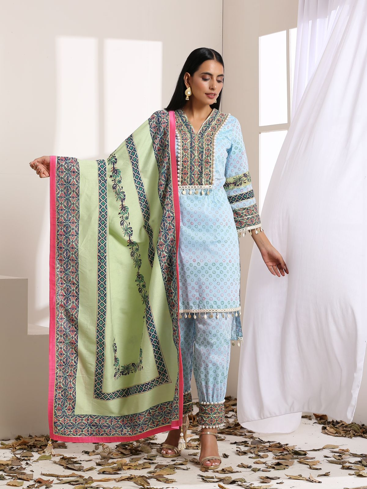 Blue Kalptaru Kurta With Salwar And Dupatta