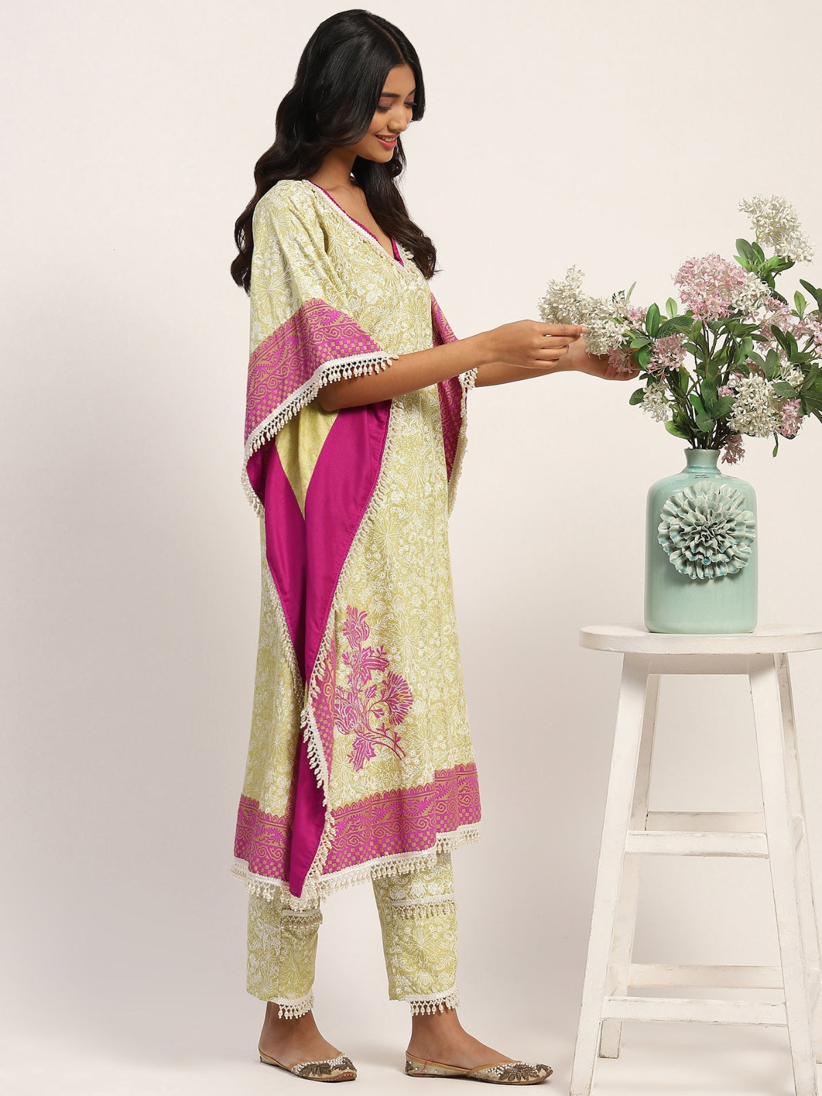 Neon Green Falak Kaftan With Pant