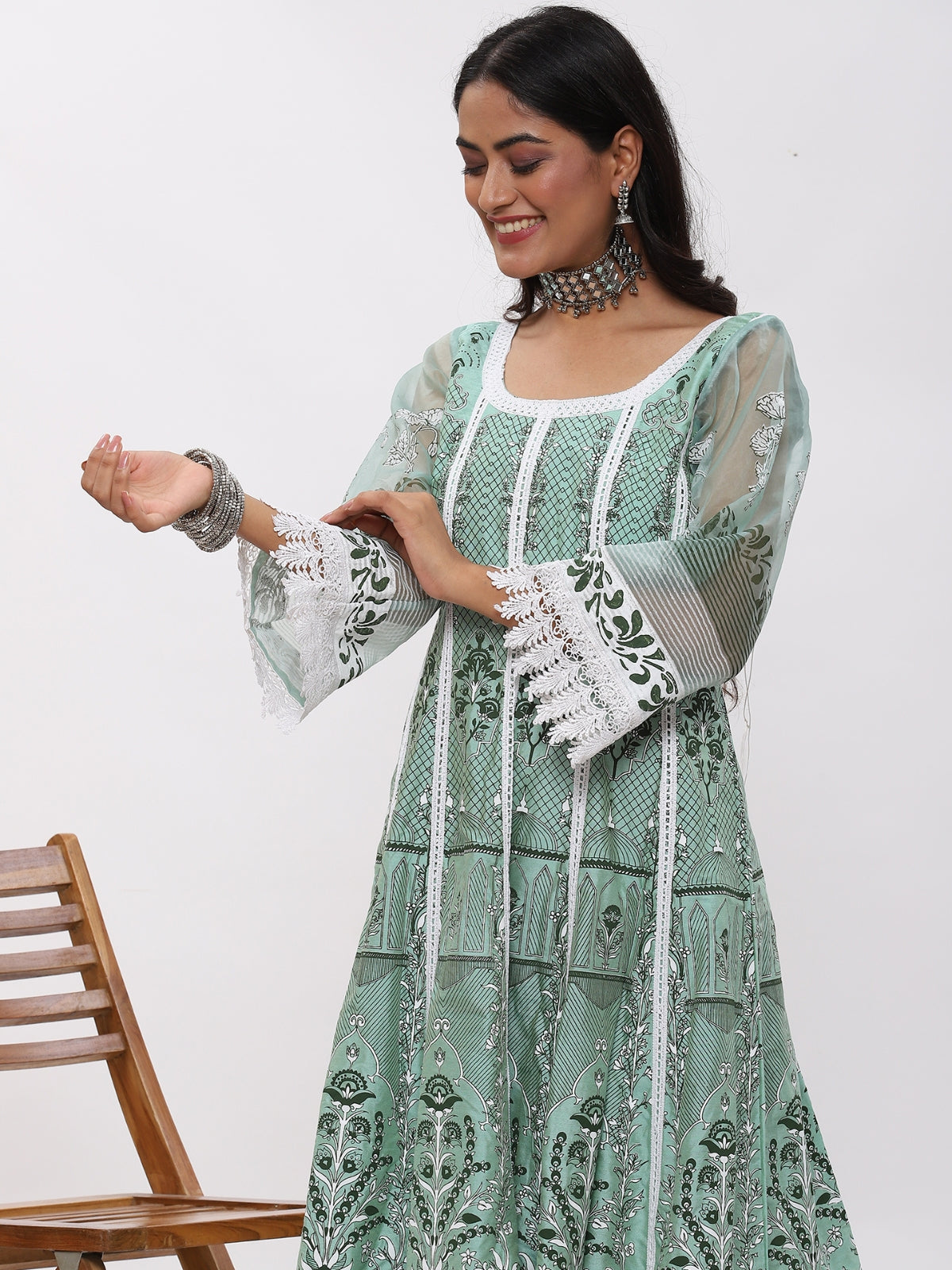 Green Fanah Anarkali Kurta With Plazo And Dupatta