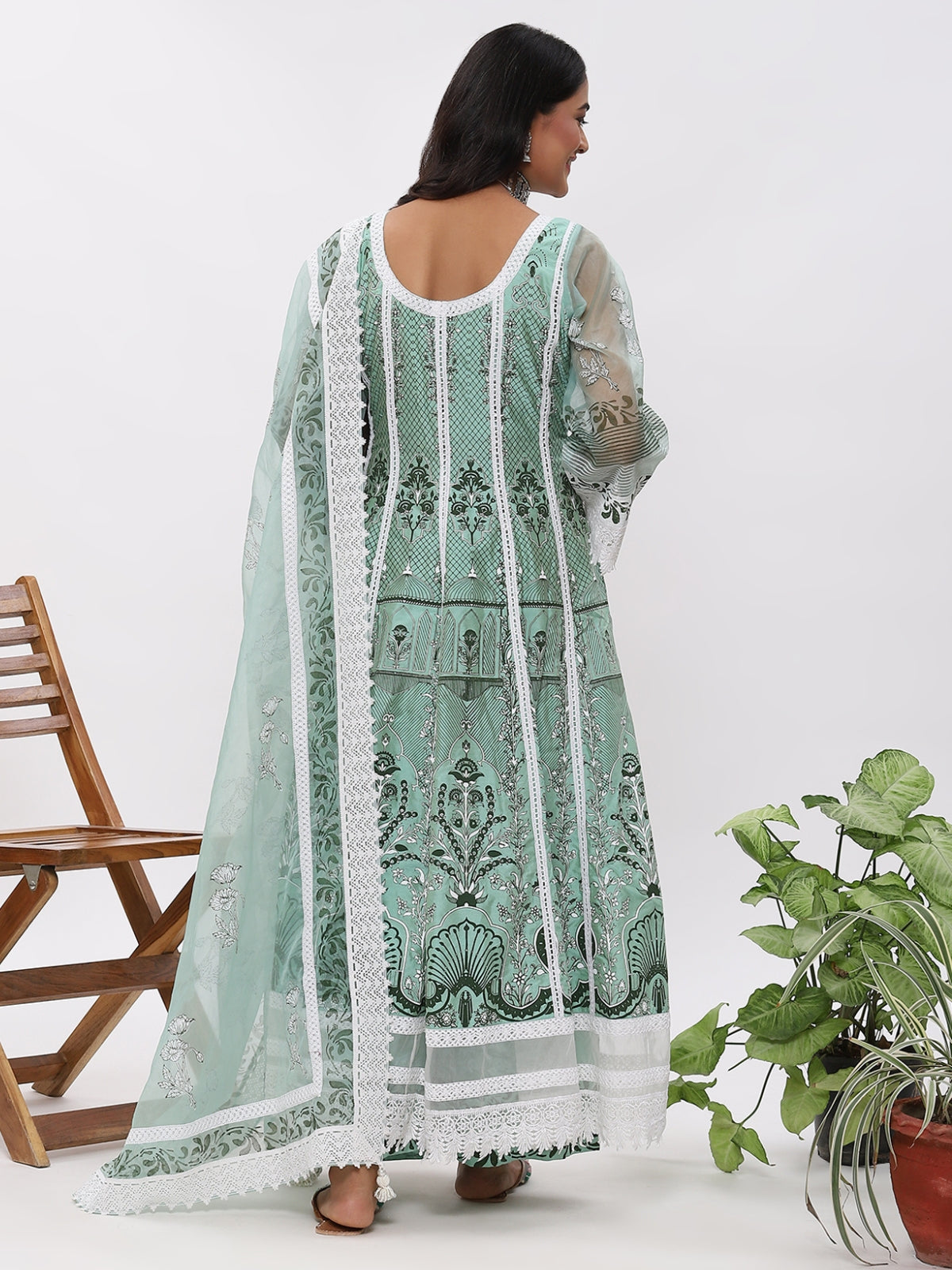 Green Fanah Anarkali Kurta With Plazo And Dupatta