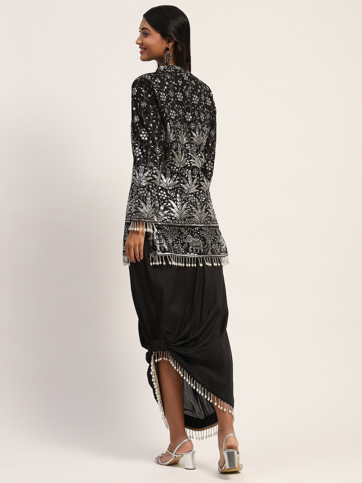 Black Azra Kurta With Tie Knot Skirt