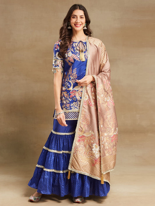 Blue Noor key hole kurta with garara and dupatta