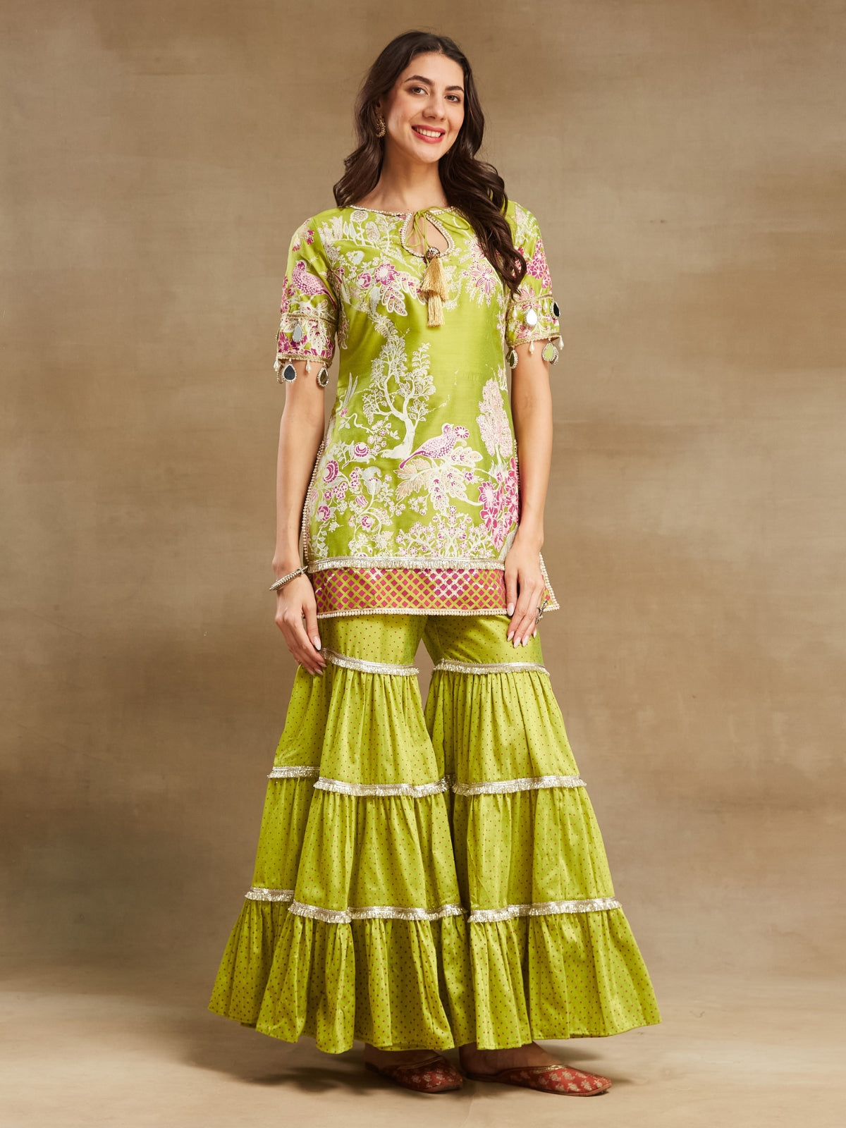 Green Noor key hole kurta with garara and dupatta