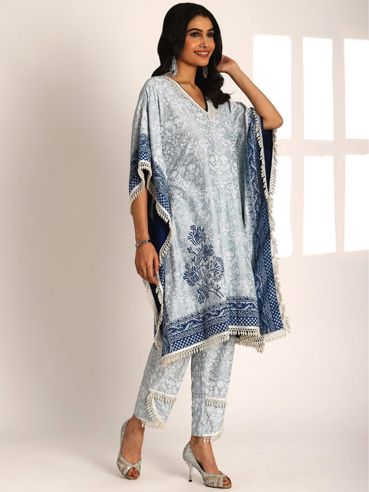 Blue Falak Kaftan With Pant