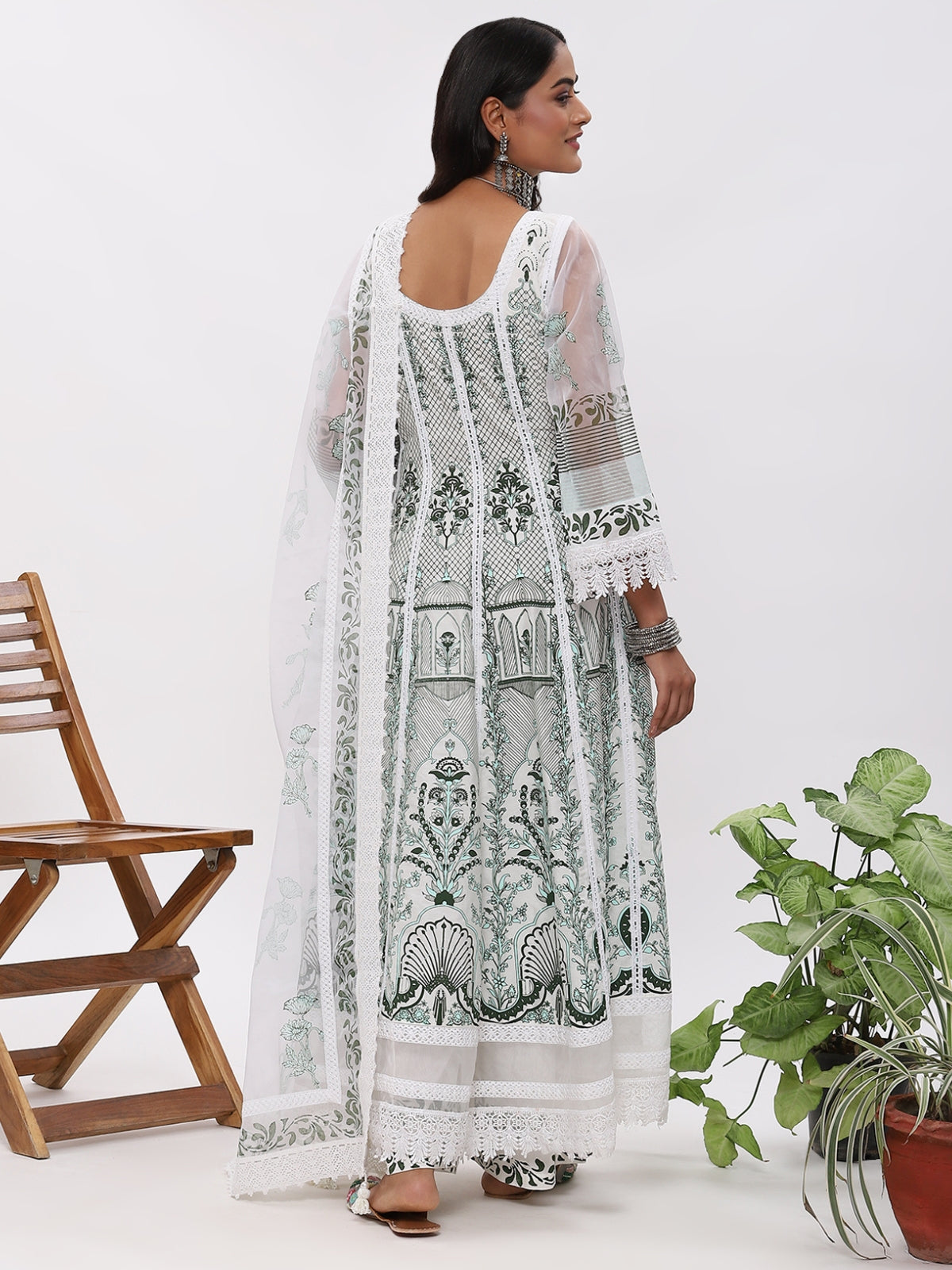 White Fanah Anarkali Kurta With Plazo And Dupatta