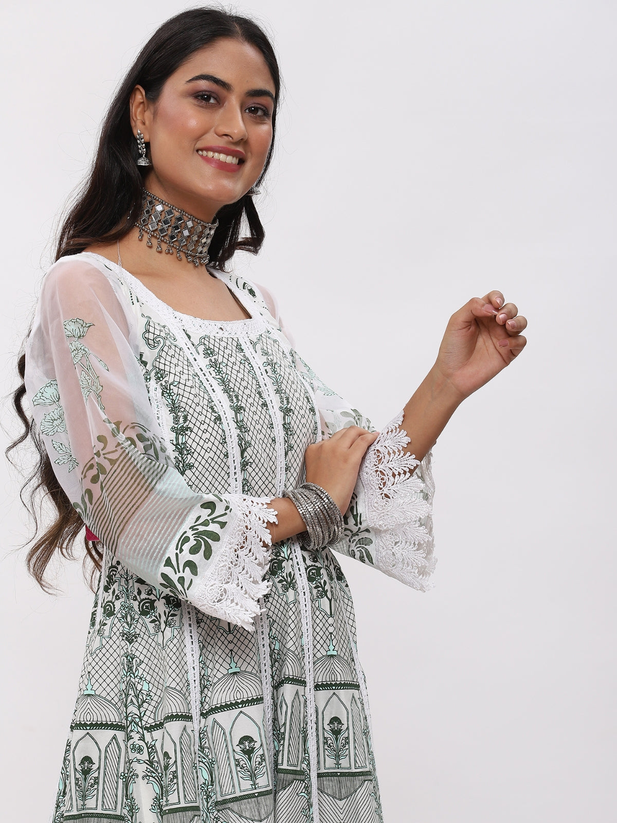 White Fanah Anarkali Kurta With Plazo And Dupatta