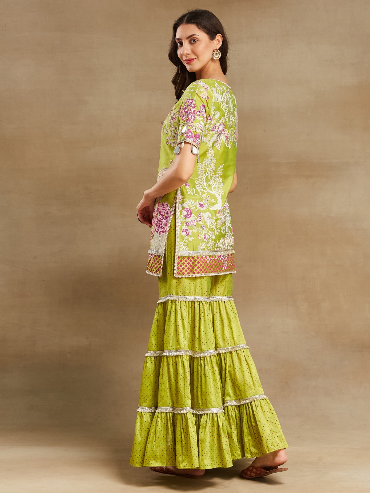 Green Noor key hole kurta with garara and dupatta