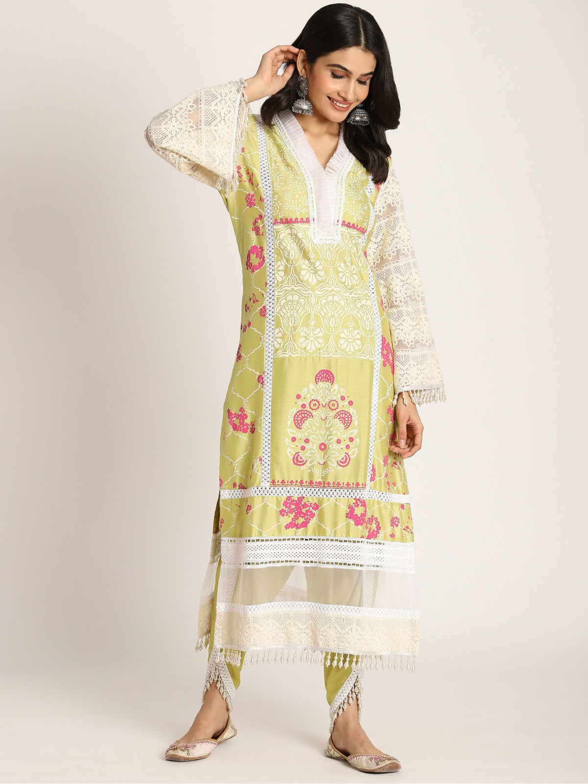 Neon Green Falak Straight Kurta With Tulip And Dupatta