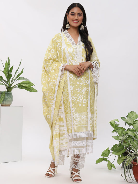 Neon Green Fanah Kurta With Plazo And Dupatta