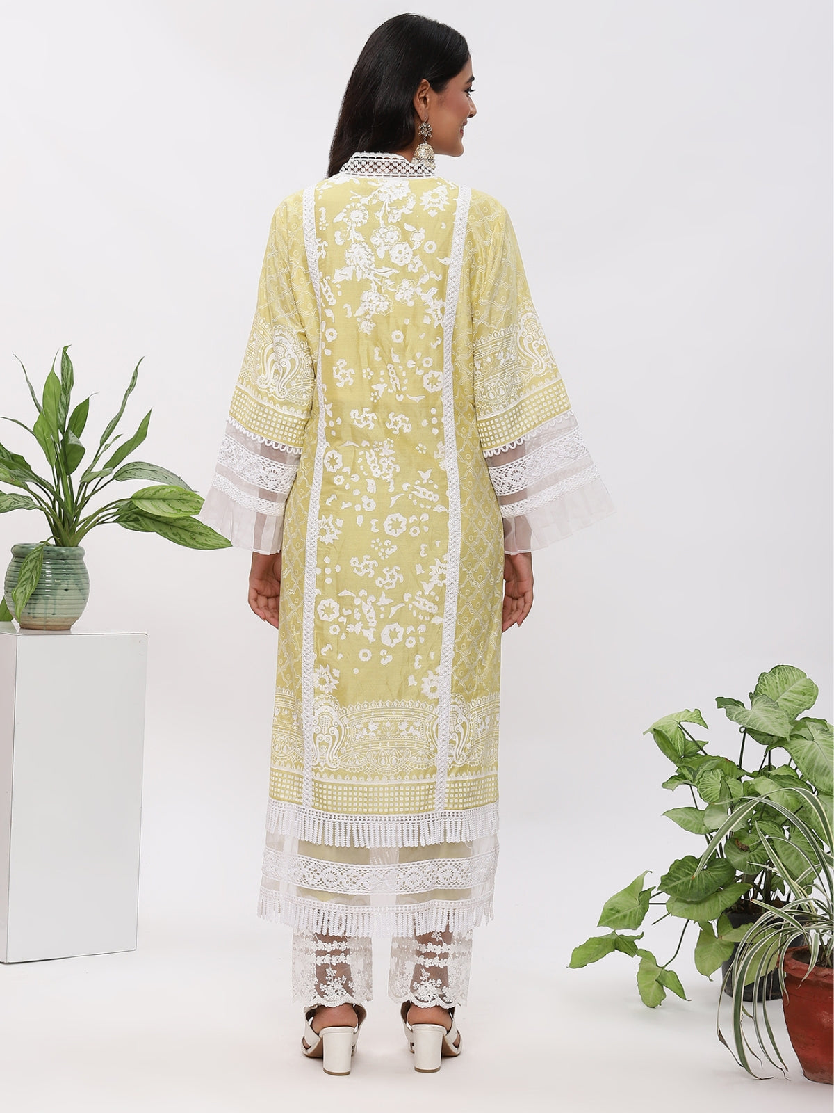 Neon Green Fanah Kurta With Plazo And Dupatta