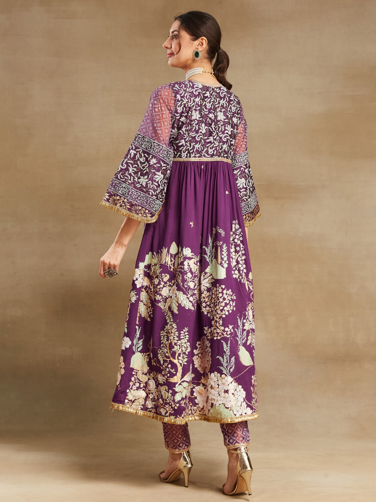 Purple Noor V Neck Anarkali With Pant And Dupatta