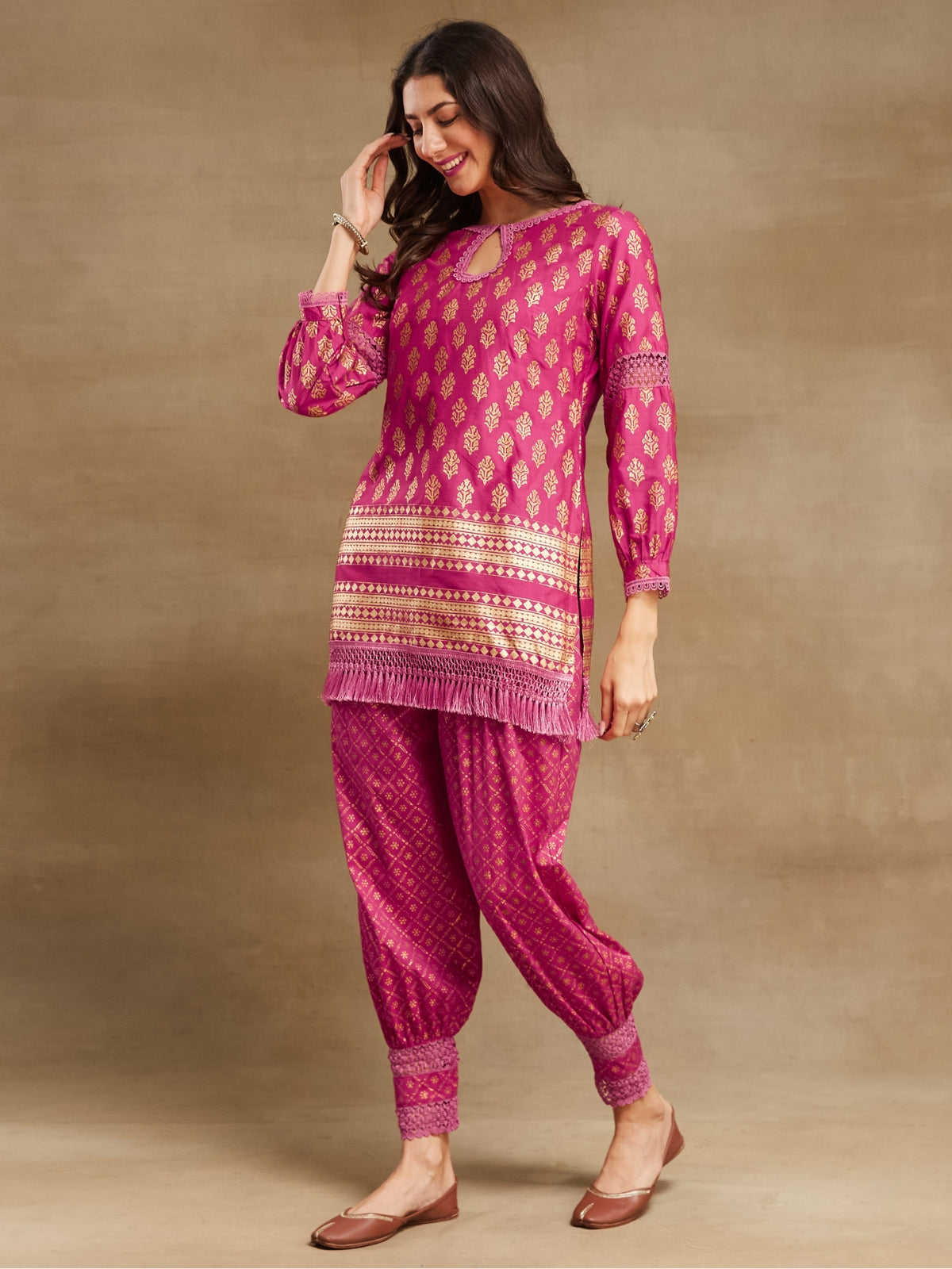 Bright pink Noor straight kurta with stole and afgani salwar