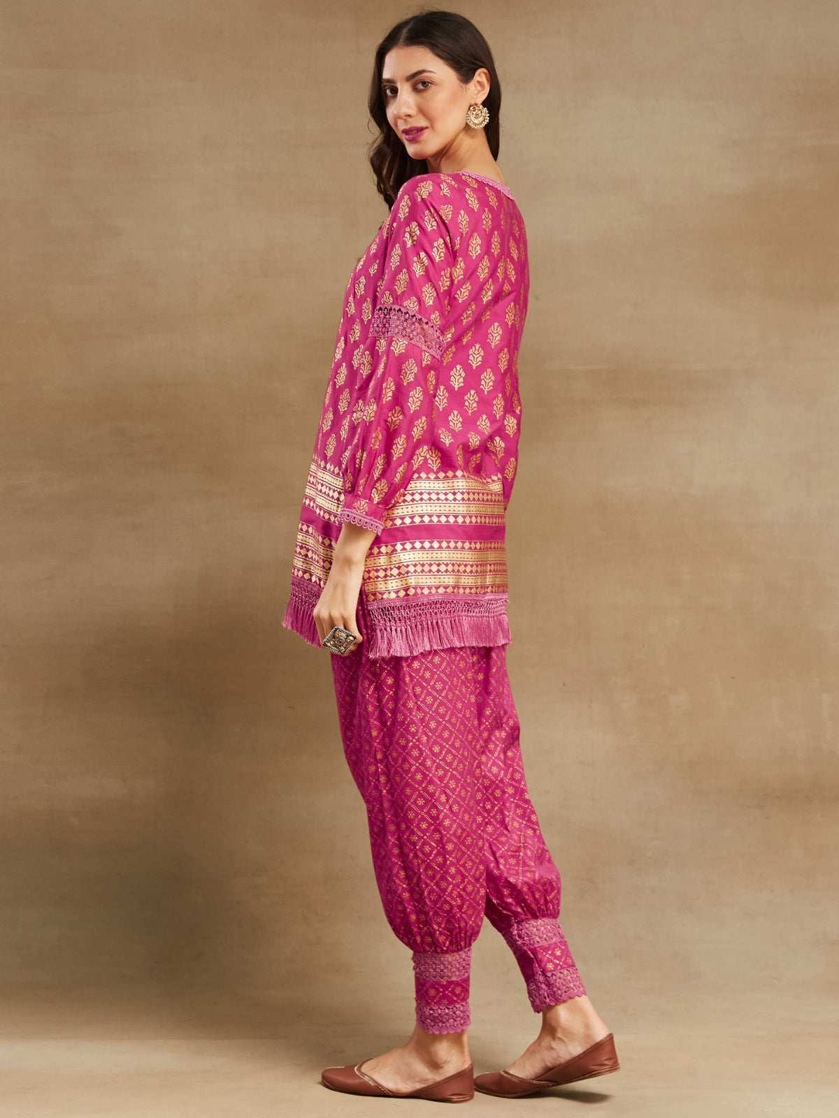 Bright pink Noor straight kurta with stole and afgani salwar