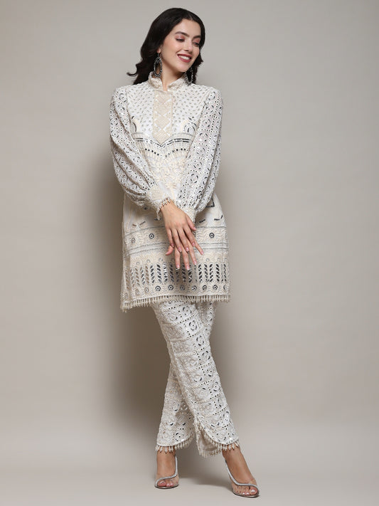 White Azra kurta with u cut pant