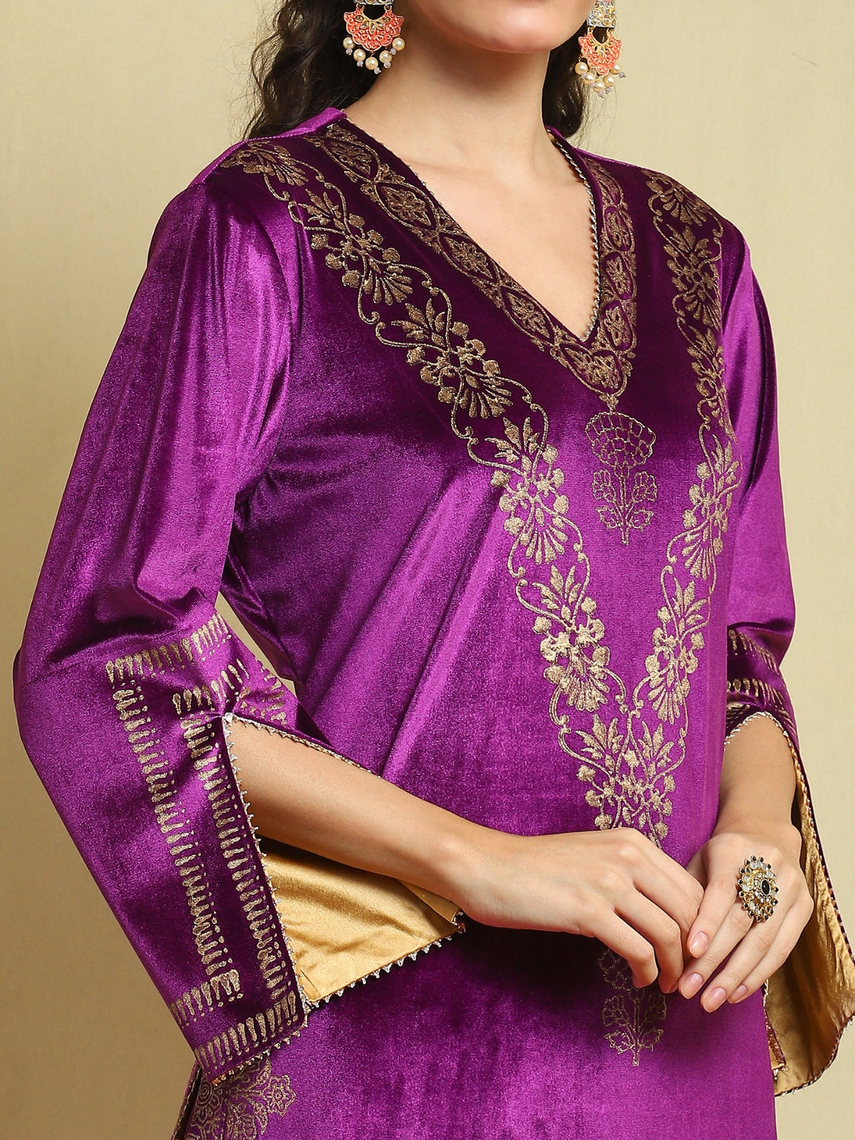 Purple Velvet Magic Kurta With Plazo And Dupatta