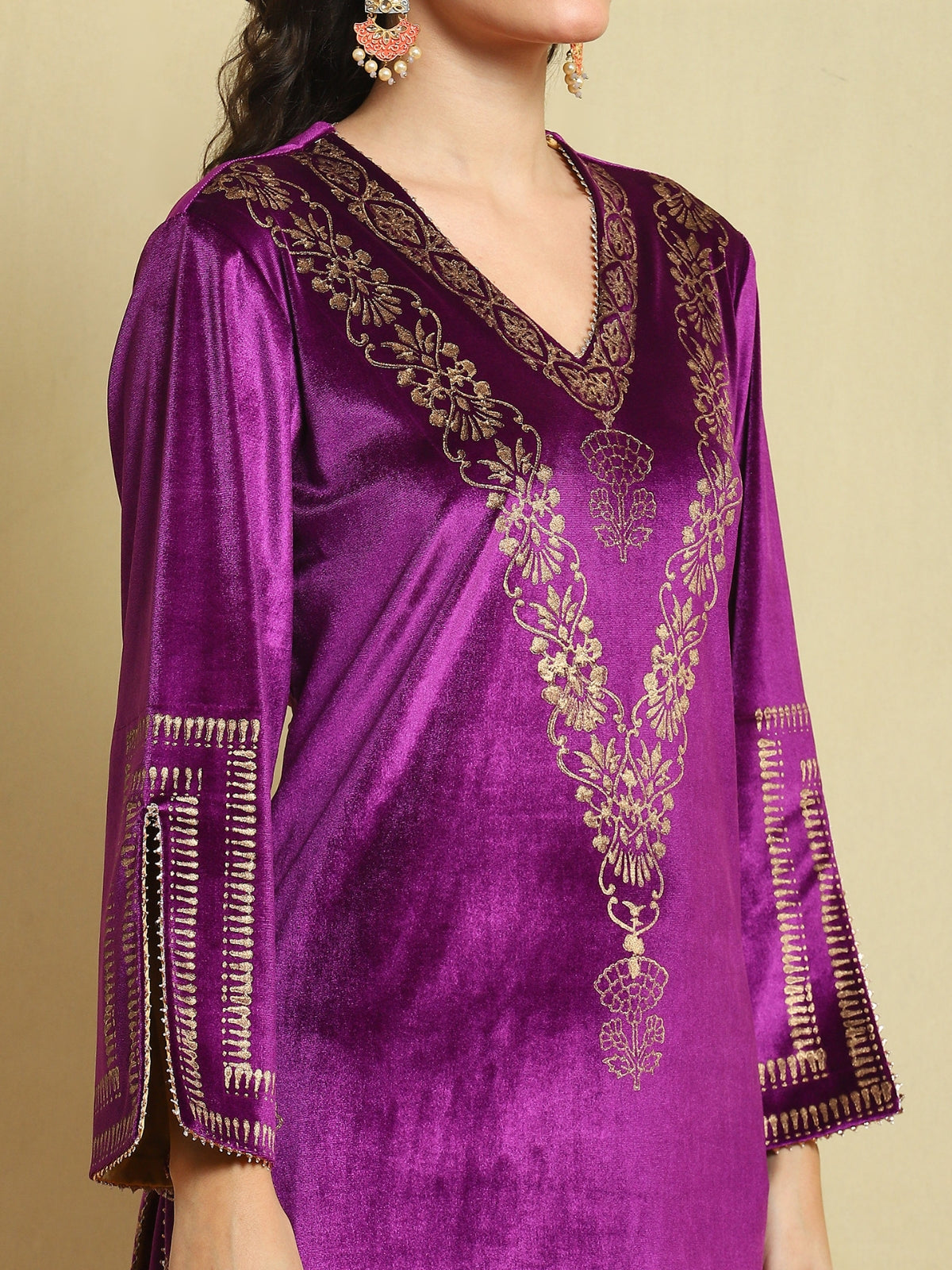 Purple Velvet Magic Kurta With Plazo And Dupatta